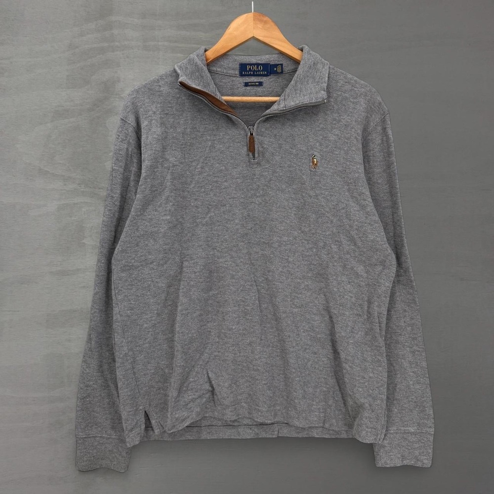 Polo Ralph Lauren Quarter Zip Pullover Grey Sweater Estate Rib Sweater Medium